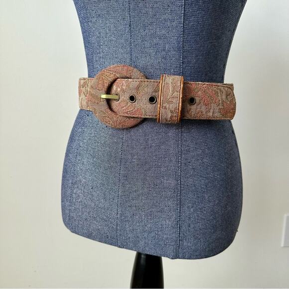 Liz Claiborne Vintage Cottagecore Tapestry Tan Brown Belt Size Medium